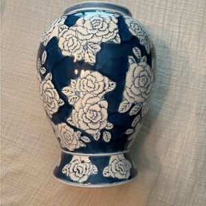 Navy and White Floral Vase